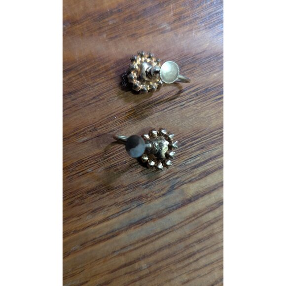 Vintage Screw Back Earrings W/ Floral Black Glass Cabochons & Rhinestones - Picture 3 of 6